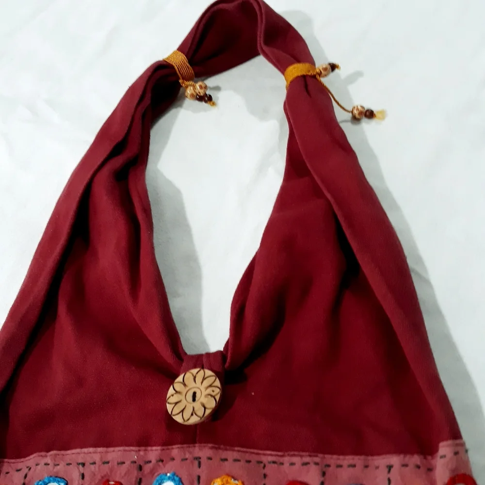 Boho Bag Shoulder/Crossbody Red and Multicolor With Mirrors Designed